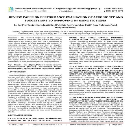 REVIEW PAPER ON PERFORMANCE EVALUATION OF AEROBIC STP AND SUGGESTIONS ...