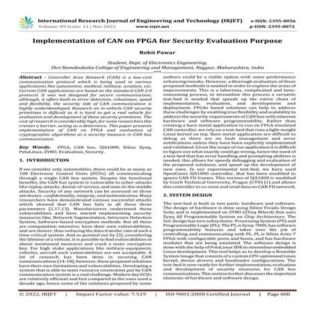 Implementation of CAN on FPGA for Security Evaluation Purpose