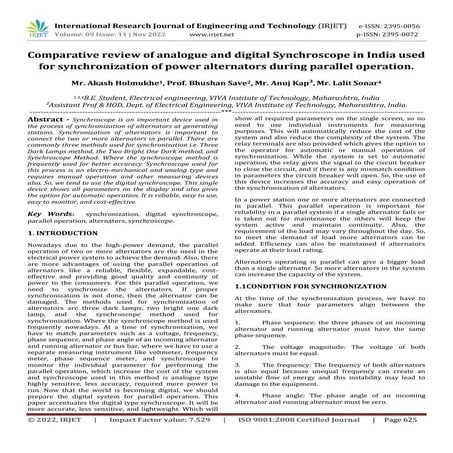 Comparative review of analogue and digital Synchroscope in India used for syn...
