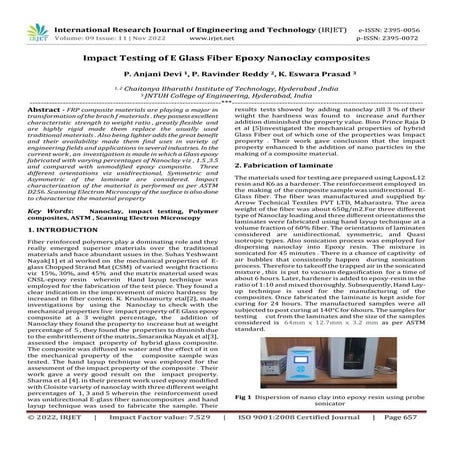 Impact Testing of E Glass Fiber Epoxy Nanoclay composites