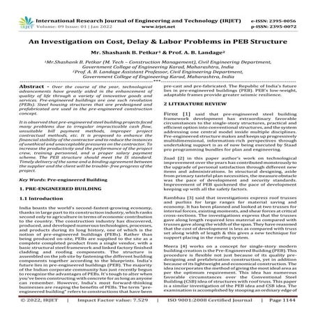 An Investigation on Cost, Delay & Labor Problems in PEB Structure