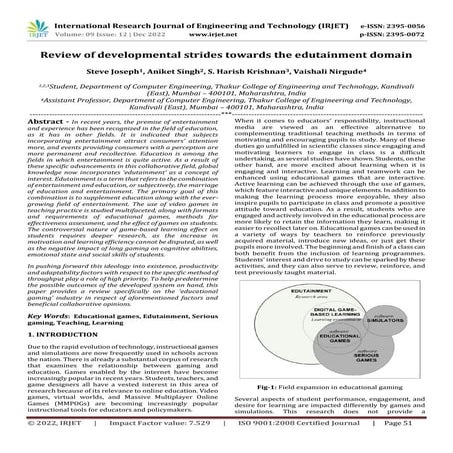 Review of developmental strides towards the edutainment domain