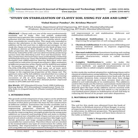 “STUDY ON STABILIZATION OF CLAYEY SOIL USING FLY ASH AND LIME”