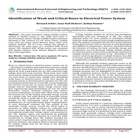 Identification of Weak and Critical Buses in Electrical Power System