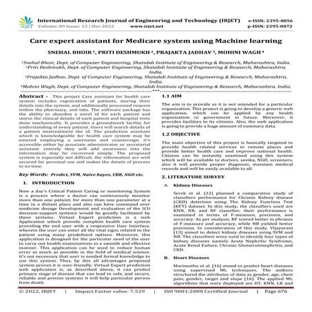 Care expert assistant for Medicare system using Machine learning