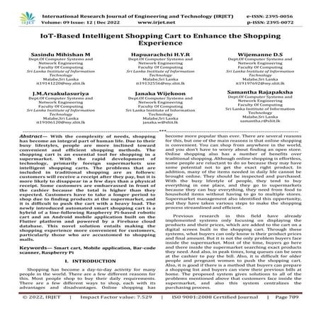 IoT-Based Intelligent Shopping Cart to Enhance the Shopping Experience