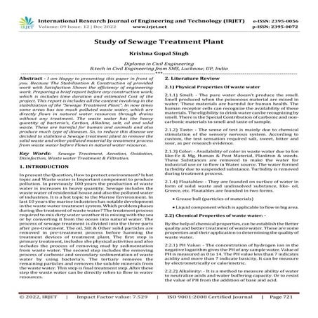 A Comparative Study of different Sewage Treatment Technologies | PDF