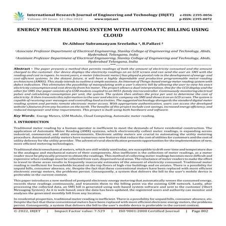 ENERGY METER READING SYSTEM WITH AUTOMATIC BILLING USING CLOUD