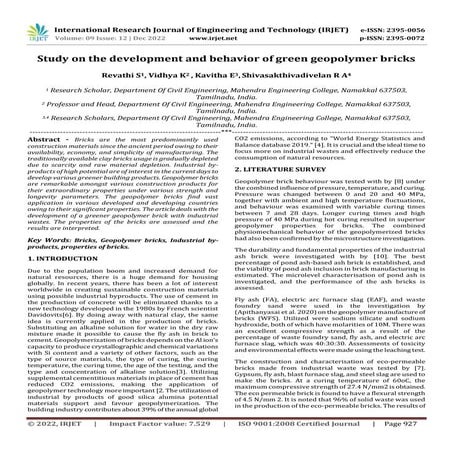 Study on the development and behavior of green geopolymer bricks