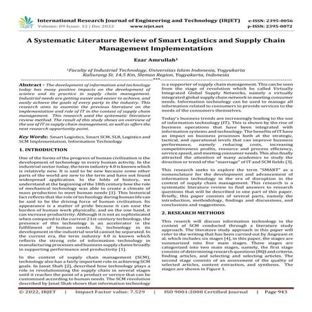 A Systematic Literature Review of Smart Logistics and Supply Chain Management...