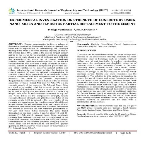 EXPERIMENTAL INVESTIGATION ON STRENGTH OF CONCRETE BY USING NANO- SILICA AND ...
