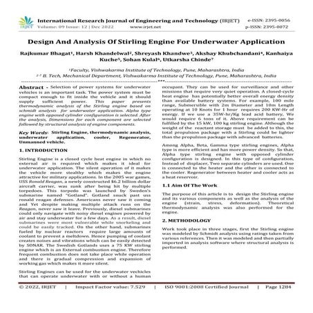 Design And Analysis Of Stirling Engine For Underwater Application