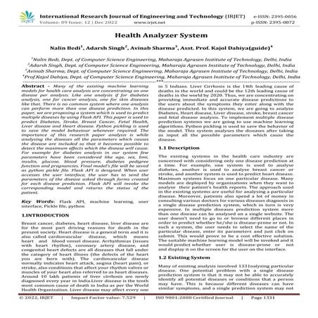 Health Analyzer System