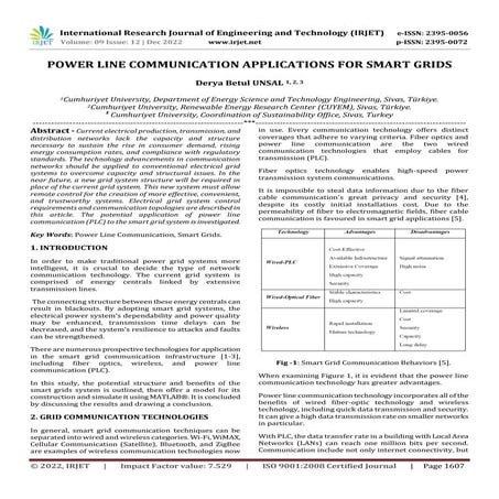 POWER LINE COMMUNICATION APPLICATIONS FOR SMART GRIDS