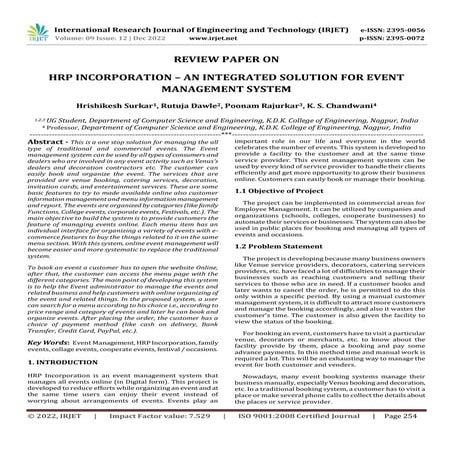 REVIEW PAPER ON HRP INCORPORATION – AN INTEGRATED SOLUTION FOR EVENT MANAGEME...