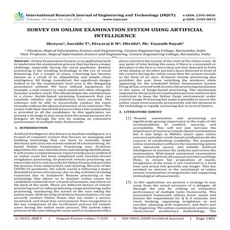 SURVEY ON ONLINE EXAMINATION SYSTEM USING ARTIFICIAL INTELLIGENCE
