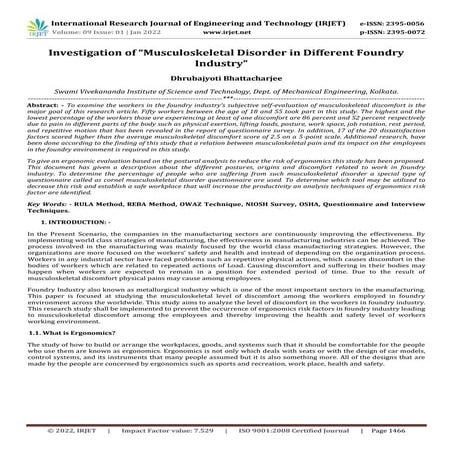 Investigation of “Musculoskeletal Disorder in Different Foundry Industry”