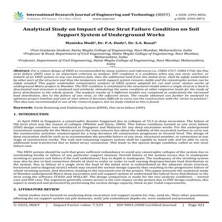 Analytical Study on Impact of One Strut Failure Condition on Soil ...