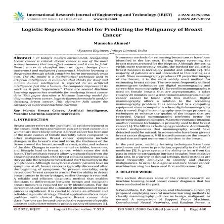 Logistic Regression Model for Predicting the Malignancy of Breast Cancer