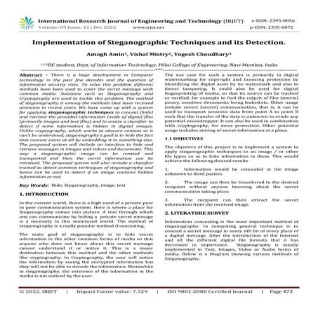 Implementation of Steganographic Techniques and its Detection.