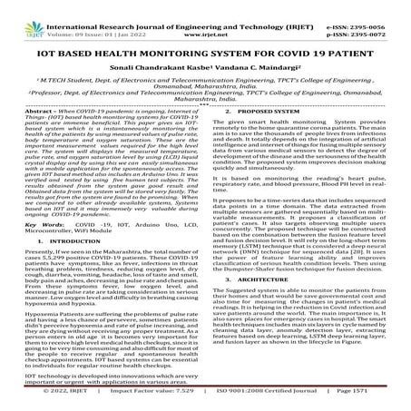 IOT BASED HEALTH MONITORING SYSTEM FOR COVID 19 PATIENT