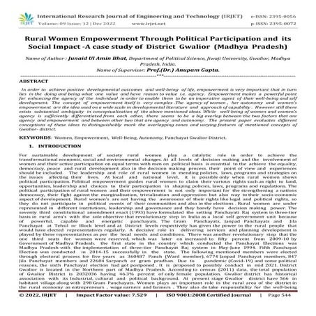 Rural Women Empowerment Through Political Participation and its Social ...