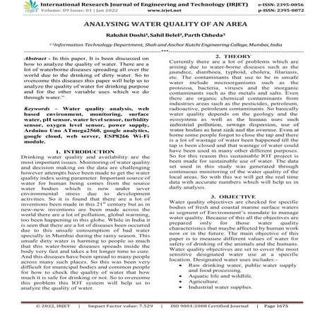 ANALYSING WATER QUALITY OF AN ARE
