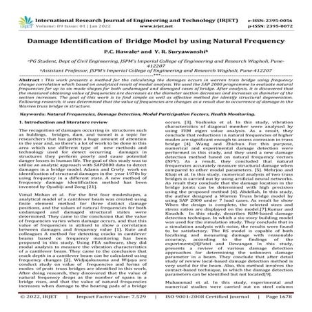"Vibration-based, output-only damage identification of bridge under ...