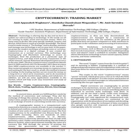 CRYPTOCURRENCY: TRADING MARKET