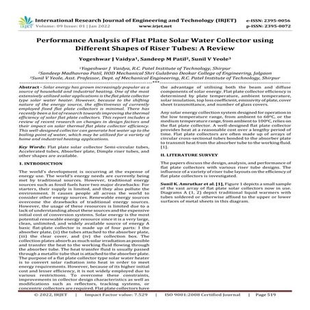 Performance Analysis of Flat Plate Solar Water Collector using Different Shap...