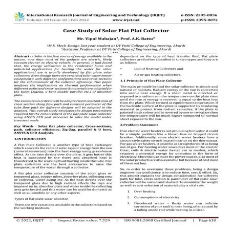 Design, Analysis and Investigation of Solar flat Plate Collector | PDF