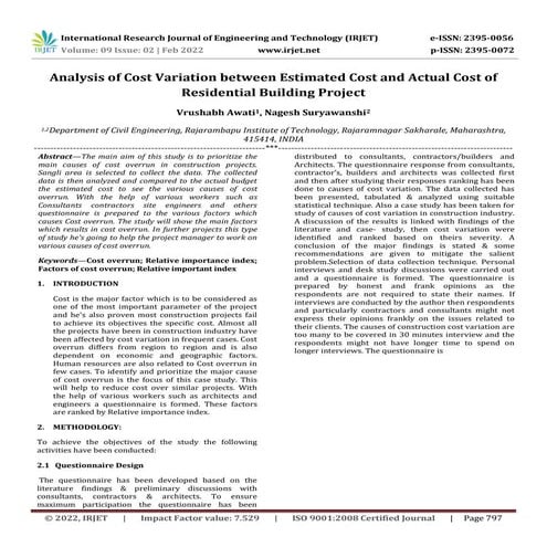 Analysis of Cost Variation between Estimated Cost and Actual Cost of Resident...