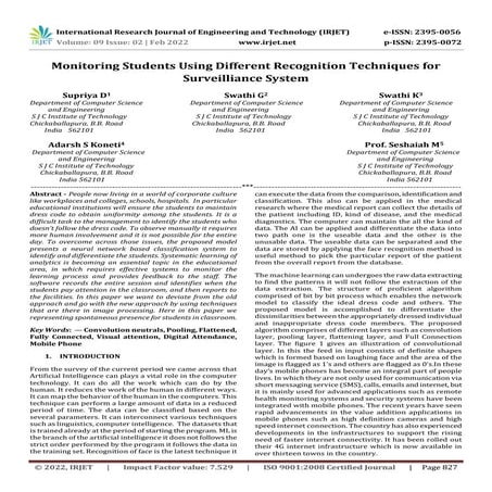 Monitoring Students Using Different Recognition Techniques for Surveilliance ...