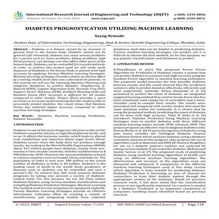 DIABETES PROGNOSTICATION UTILIZING MACHINE LEARNING