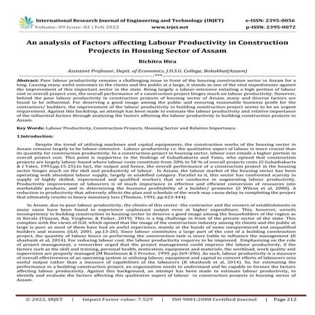 STUDY OF EFFECTS OF LABOUR PRODUCTIVITY ON CONSTRUCTION PROJECTS | PDF
