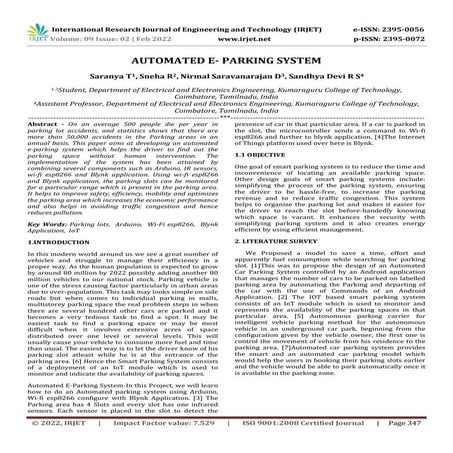 AUTOMATED E- PARKING SYSTEM