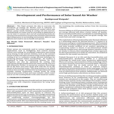 Development and Performance of Solar based Air Washer