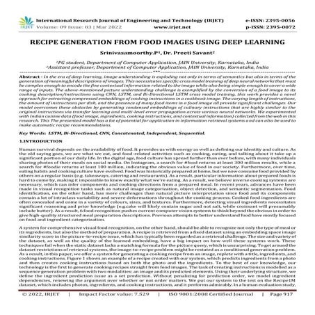 RECIPE GENERATION FROM FOOD IMAGES USING DEEP LEARNING