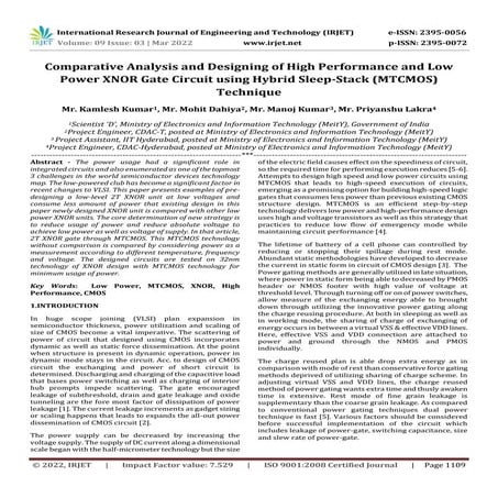 Comparative Analysis and Designing of High Performance and Low Power XNOR Gat...