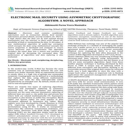 ELECTRONIC MAIL SECURITY USING ASYMMETRIC CRYPTOGRAPHIC ALGORITHM: A ...