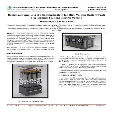 Design and Analysis of a Cooling System for High Voltage Battery Pack ...
