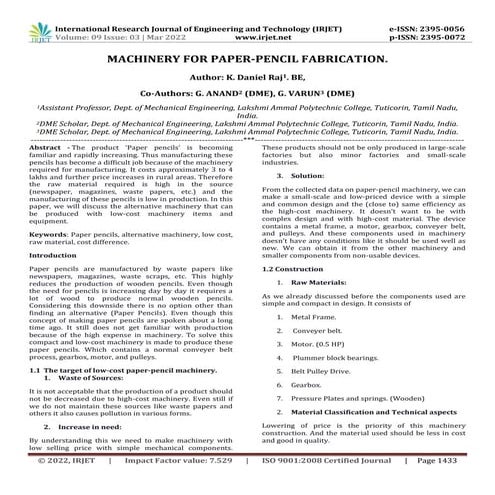 MACHINERY FOR PAPER-PENCIL FABRICATION. | PDF