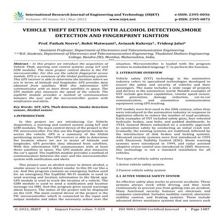 VEHICLE THEFT DETECTION WITH ALCOHOL DETECTION,SMOKE DETECTION AND FINGERPRIN...