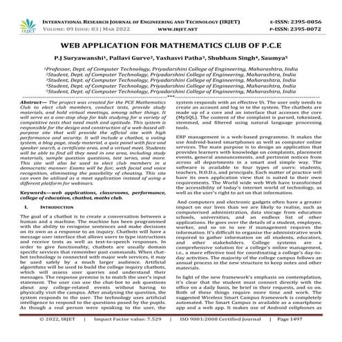 WEB APPLICATION FOR MATHEMATICS CLUB OF P.C.E