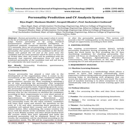 Personality Prediction and CV Analysis System