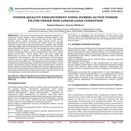 POWER QUALITY ENHANCEMENT USING HYBRID ACTIVE POWER FILTER UNDER NON-LINEAR L...
