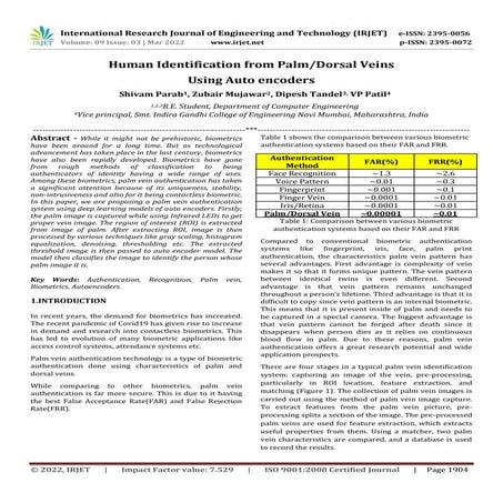 Human Identification from Palm/Dorsal Veins Using Auto encoders