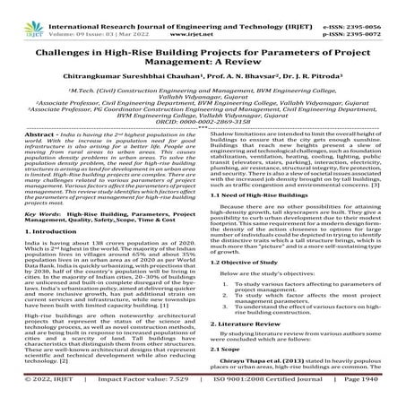 Challenges in High-Rise Building Projects for Parameters of Project Managemen...