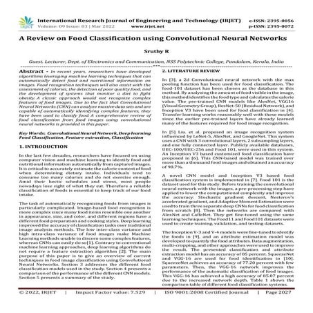 A Review on Food Classification using Convolutional Neural Networks