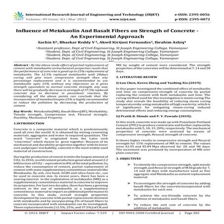 Influence of Metakaolin And Basalt Fibers on Strength of Concrete - An ...